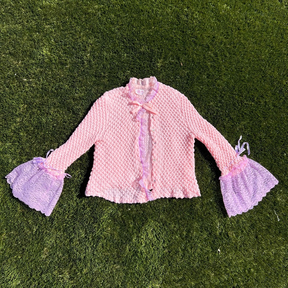 Vintage Odette Barsa Pink and Purple Lace Trimmed Top